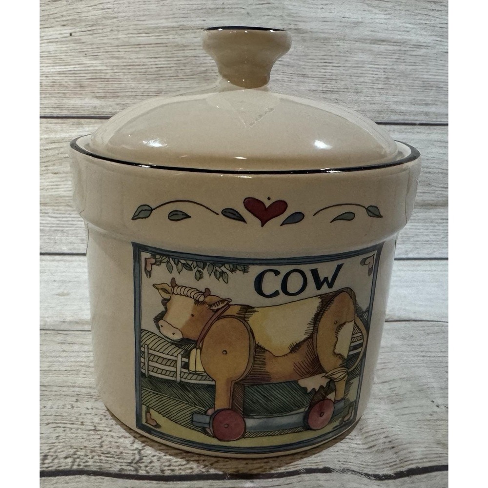 Vintage Certified International Susan Winget Small Lidded Crock Jar Cow Country
